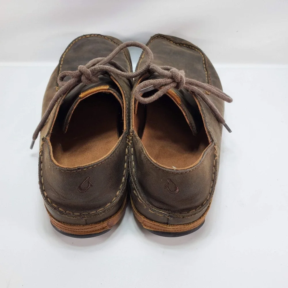 Olukai Ohana Lace Up Nubuck Mens 11 Brown Leather Casual Shoes Loafers Heel Drop